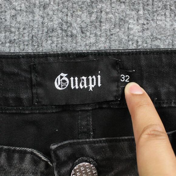 Guapi Jeans Mens 32 Flare Distressed Black Patchwork Stacked Hip Hop Streetwear - Picture 5 of 13